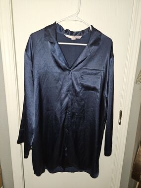 Victoria's Secret Satin Button-Front Nightgown  Shirt - Navy